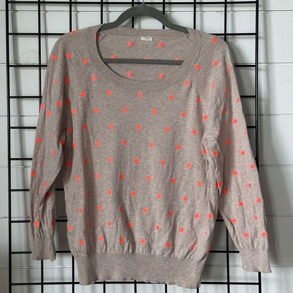 J. Crew Scoop Neck Pullover Sweater Womens‎ M Beige Orange Polka Dot Cottagecore - Picture 1 of 10